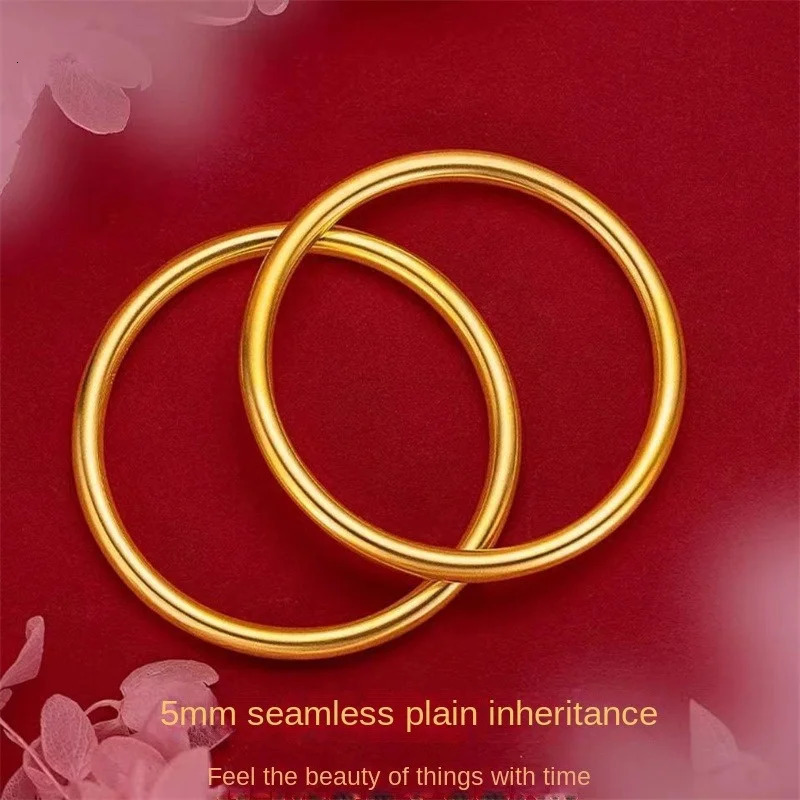 Fashionable 5mm antique inherited AU999 gold bracelet 24K genuine gold womens closed high-end exquisite jewelry bracelet 241107