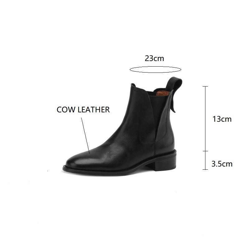 Genuine Leather Short Autumn/Winter Shoes Round Toe Chunky Heel For Women Fashion Retro Ankle Boots Handmade