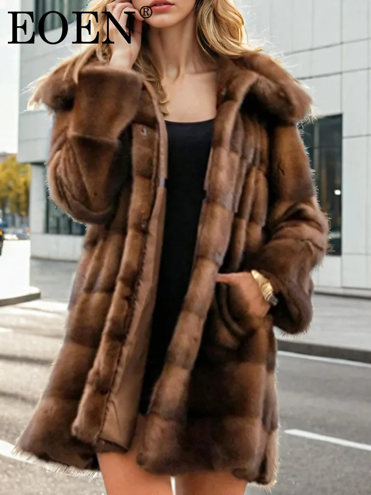 EOEN Fashion Womens faux fur coat hooded button loose thick faux mink jacket Winter Trend 241107