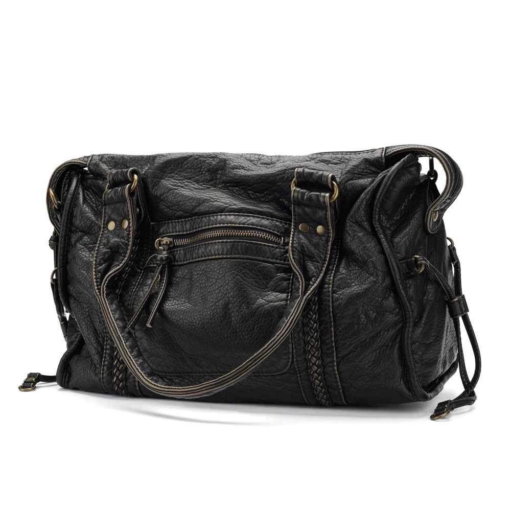 Annmouler large capacity womens handbag Pu leather handbag retro washable leather shoulder bag high-quality womens handbag 241106