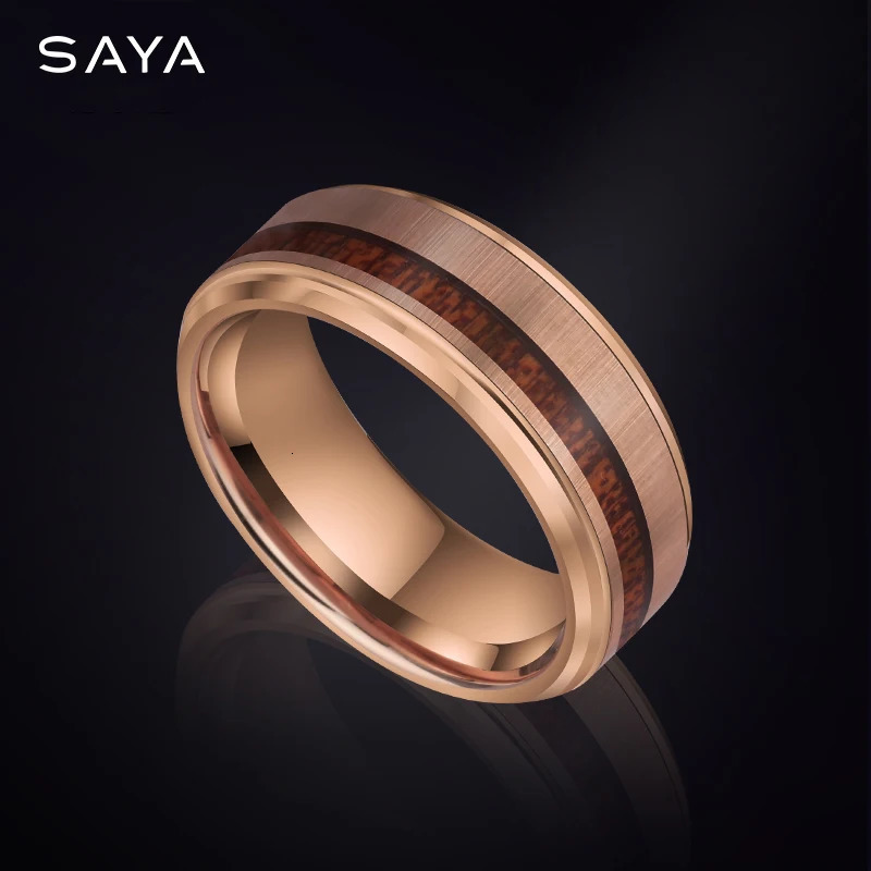 Mens tungsten carbide ring inlaid with Hawaiian wood fashion engagement wedding ring anniversary jewelry gift 241106