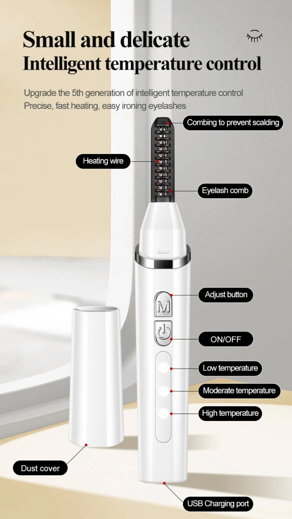 eyelash curler electric eyelash curler USB charging eyelash curler 3 temperature settings fast and natural curling 241107