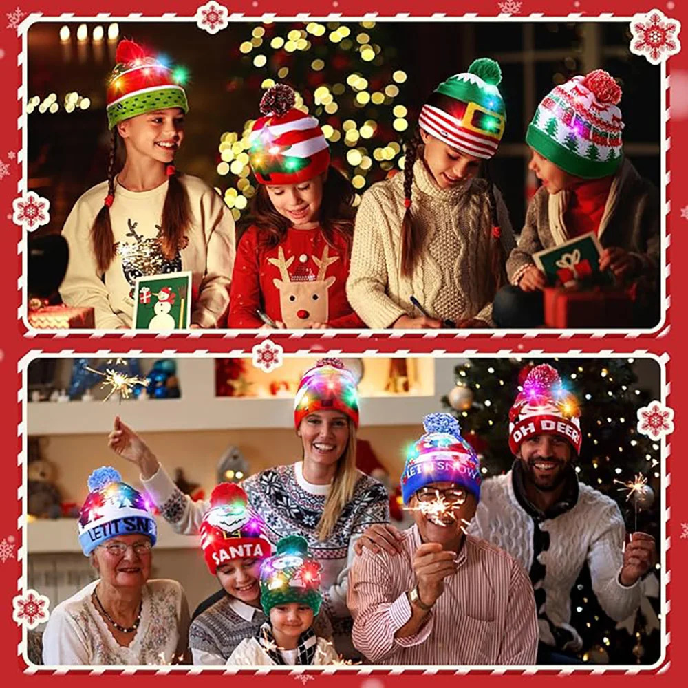 1/2/5/10/20 Christmas hats with LED lights on Beanie knitted hats winter snow hats Christmas party discounts for adults and ren 241106