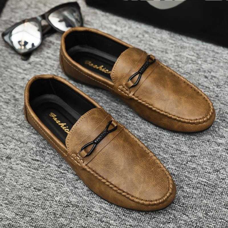 CMM Summer New Loafer Shoes Mens Korean One Step Lazy Breathable Driving Mens Casual Leather Shoes Mens Soft Bottom