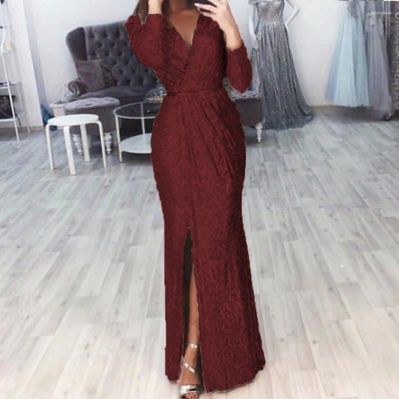 Casual Dresses Europe And The United States Women's Long Dress Evening Gown Deep V-neck Sparkling Sexy Dinner