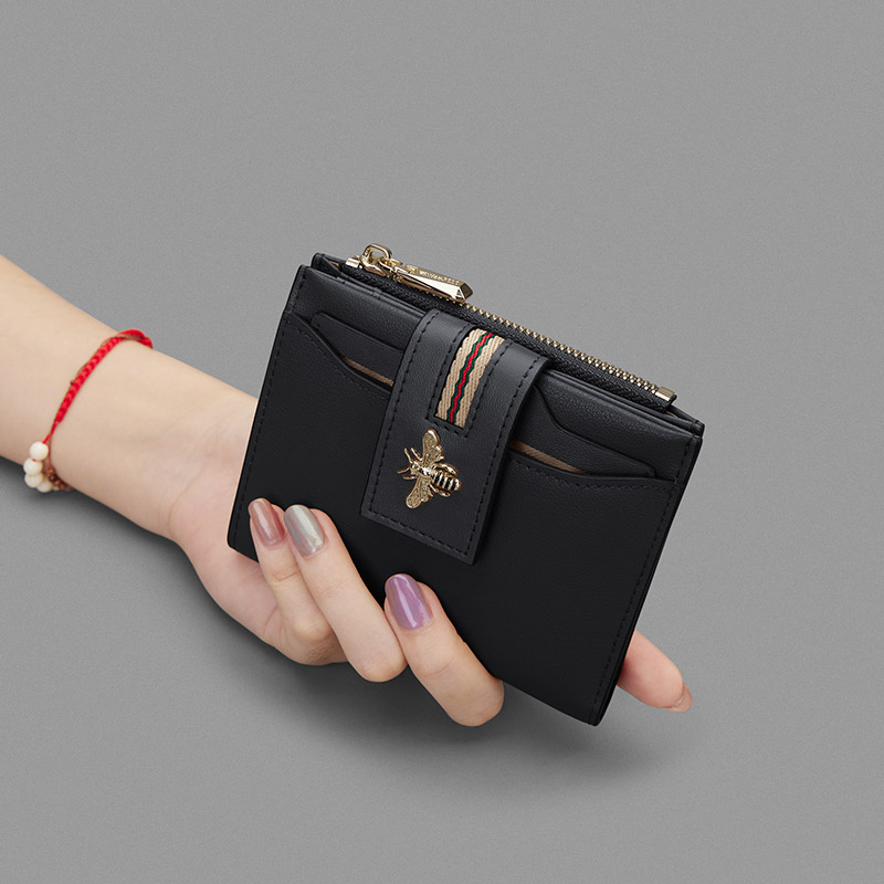 WILLIAMPOLO Bee Wallet Women Short Small Purse Card Case Simple Ladies Female Fashion New Design Genuine Leather