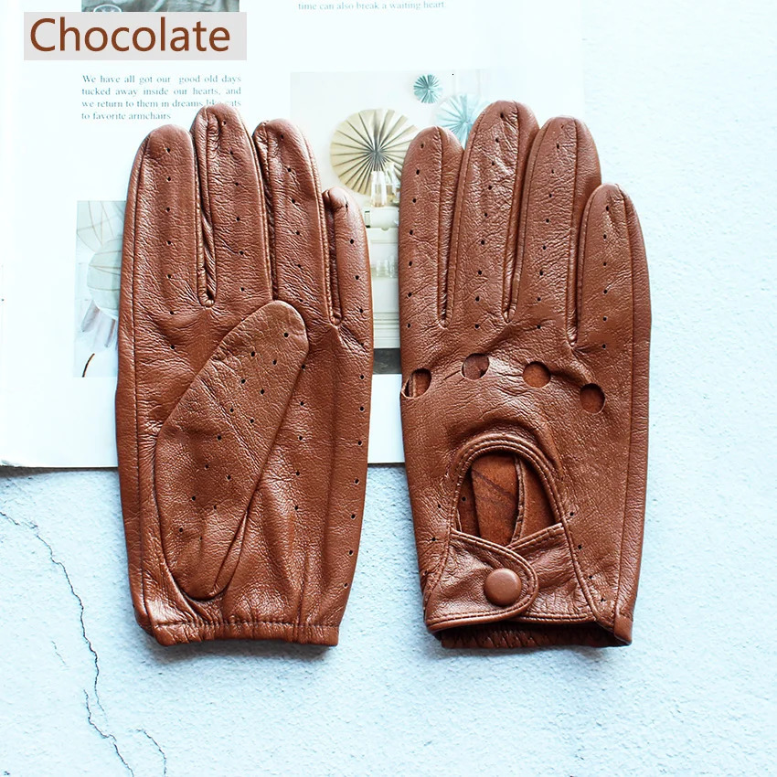 100% genuine leather driving gloves for women single-layer thin fashionable hollow breathable short spring and summer driving gloves 241106