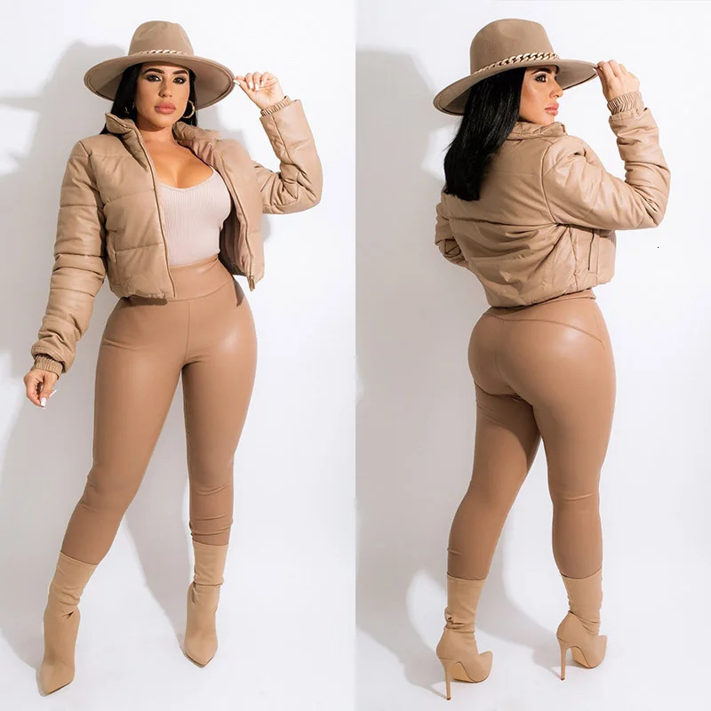 Cute winter womens shiny PU leather inflatable jacket high waisted ultra-thin bubble jacket zipper fluffy short sleeved jacket Parkas Down 241107