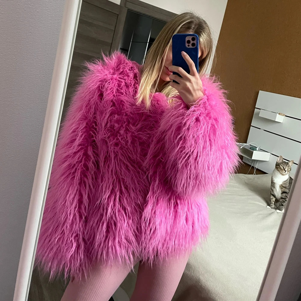 Fur Coats Women Autumn Winter Top Fashion Pink Faux Fur Coat Elegant Thick Warm Faux Fur Jackets for Women 241107