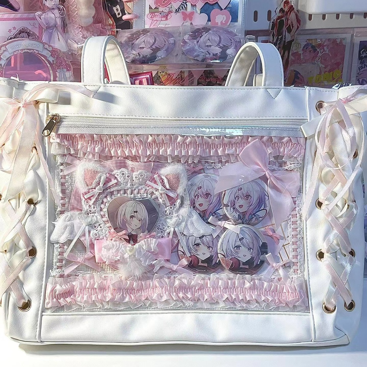 Inner Japanese jk ribbon ita bag large capacity bow wmen shoulder bag vintage y2k handbag diy itabag