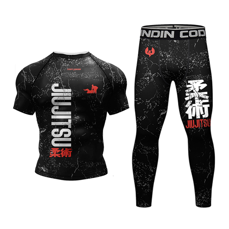 MMA Jiu Jitsu T-shirt +Pants 4pcs/set Mens Bjj Gi Rashguard Brazilian Grappling MMA Shorts Gym Sport Clothes Muay Thai Tracksuit