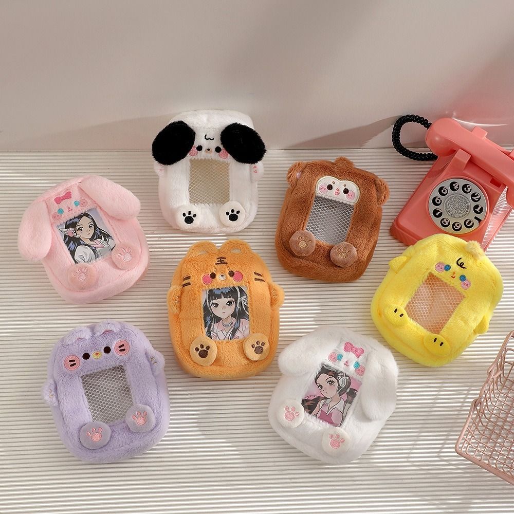 With Keychain Photocard Holder Multi-function Plush Bear Dog Pig Rabbit Tiger Zero Wallet With Zipper Visual Card Wallet Gift