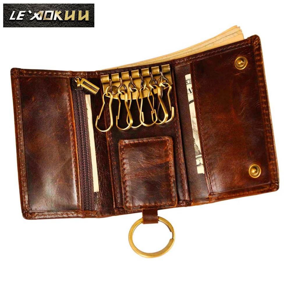 Original Leather Men Fashion Multifunction Coin Wallet Car Remote Case Key Ring Case Holder Chain Designer Key Package Bag 230-C