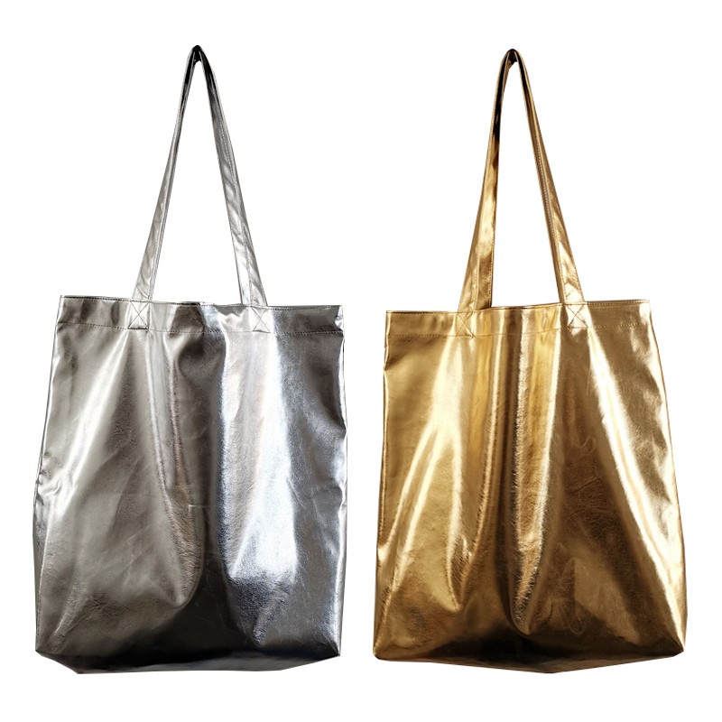 New Estelle Wang Casual Tote Pu Leather Bag Fashion Japanese Handmade Silver Hand Bag Retro Large Capacity Handbag