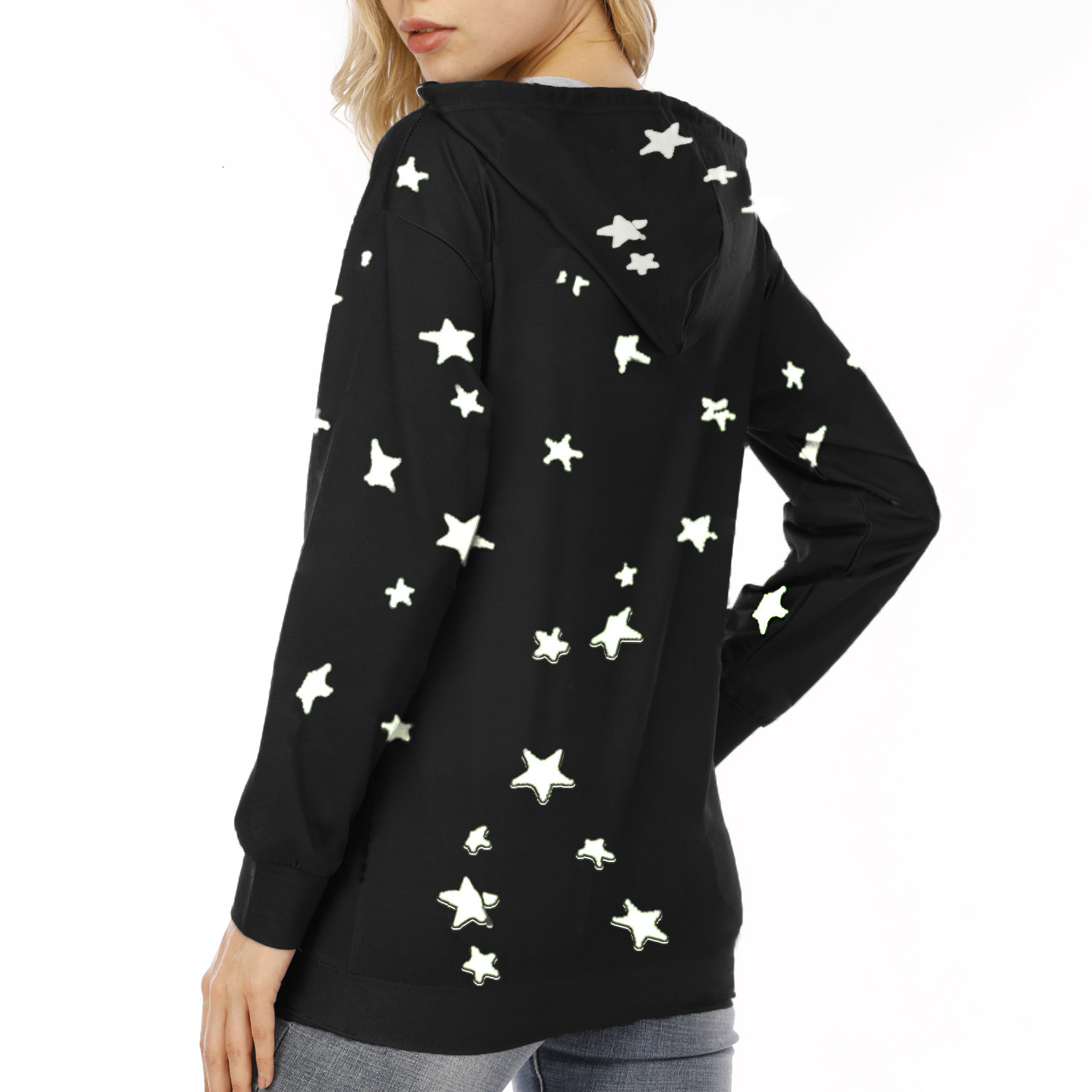 Autumn and Winter New Women's Star Printed Top Loose Plus Size Hoodie Women's Designer Trendy T-shirt