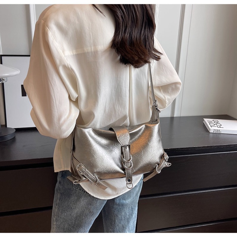 Y2K Korean Fashion Harajuku Girl Fairy Grunge Silver Hand Bag Aesthetic Trendy Purses Crossbody Handbag Shoulder Tote Bags Women