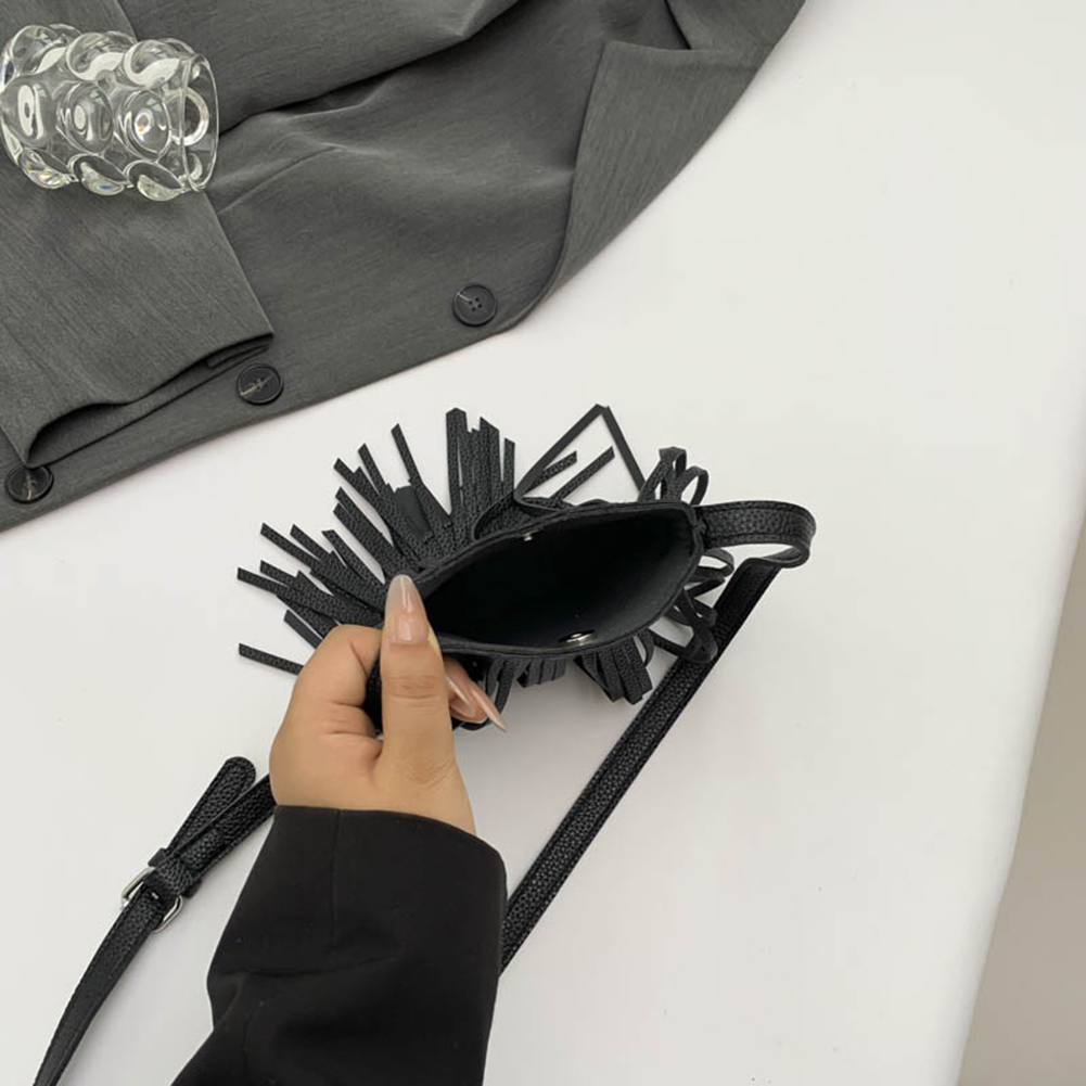 Fashion Fringe Purse PU Leather Trendy Crossbody Bag Solid Color Cell Phone Purse for Women Girls