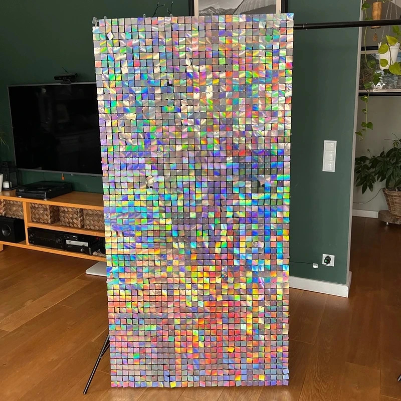 90x180cm Shimmer Wall Backdrop 18Pcs Iridescent Silver Sequin Shimer Panels for Birthday Party Wedding Marriage Decorations 241107