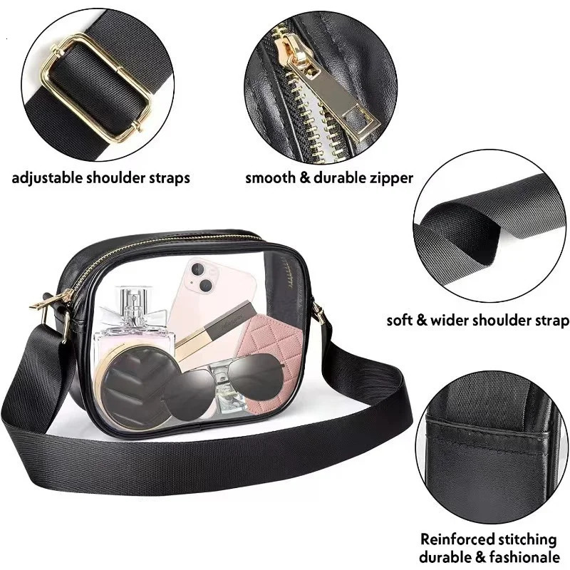 Transparent PVC cross shaped bag fashionable casual waterproof womens shoulder bag simple phone key bag square bag 241106