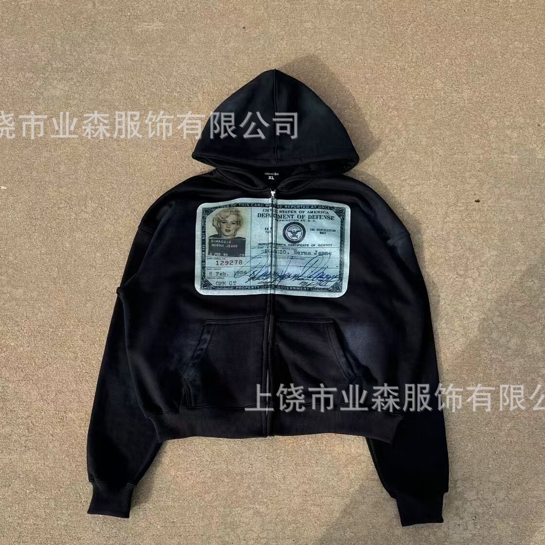 New dark loose retro style personalized American print hooded long sleeved pullover pocket hoodie designer trendy hoodie