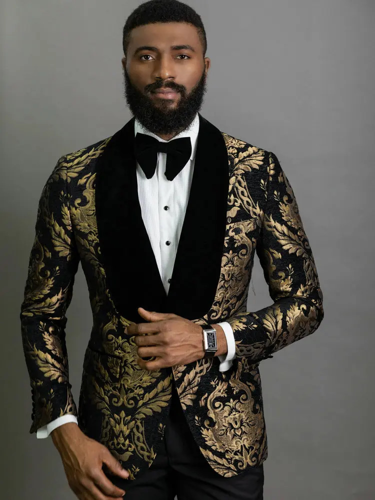 Elegant Clothing Mens Shawl Collar Black Jacquard Dinner Party Groom Dress Mens Wedding Ball Evening Dress Jacket 241106