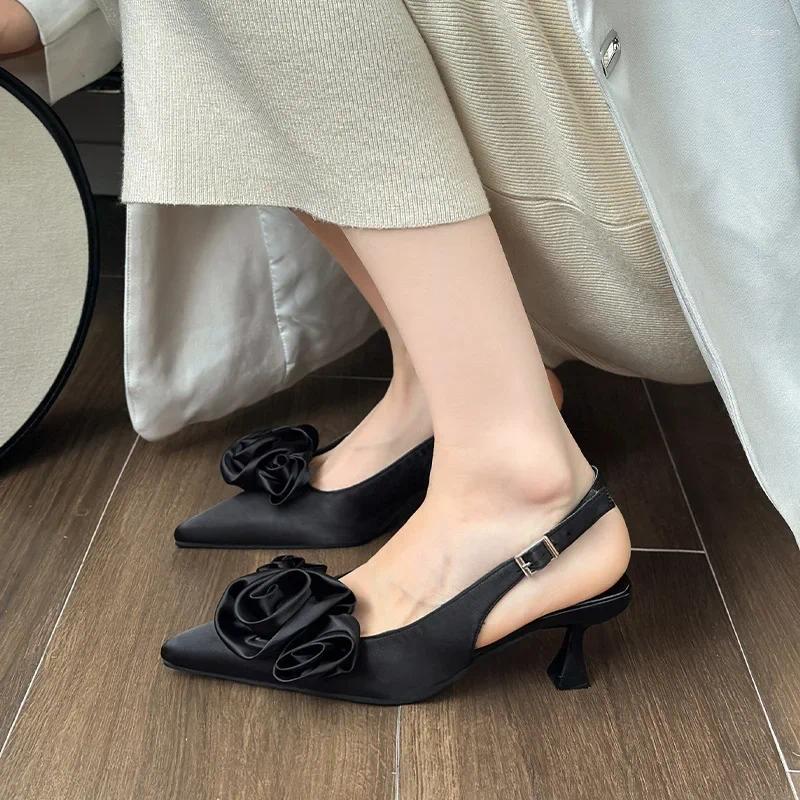 Casual Shoes Womens Spring Autumn 2024 Style French Pointed Flat Sandals High Heel Socialite Single Shoe Rubber Upper