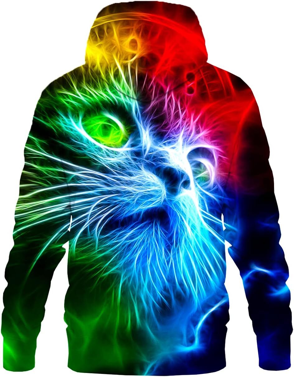 Hoodie for Mens Womens Unisex 3D Novelty Hoodies for Men Women Cool Graphic Pullover Sweatshirts with Pockets Graphic Cool cat pattern