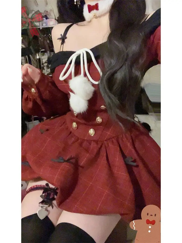 2025 Christmas Red Sweet Y2k Patchwork Womens Party Dress Slash Neck Long Sleeve Autumn Winter Ball Gown Dresses for Holiday 241107