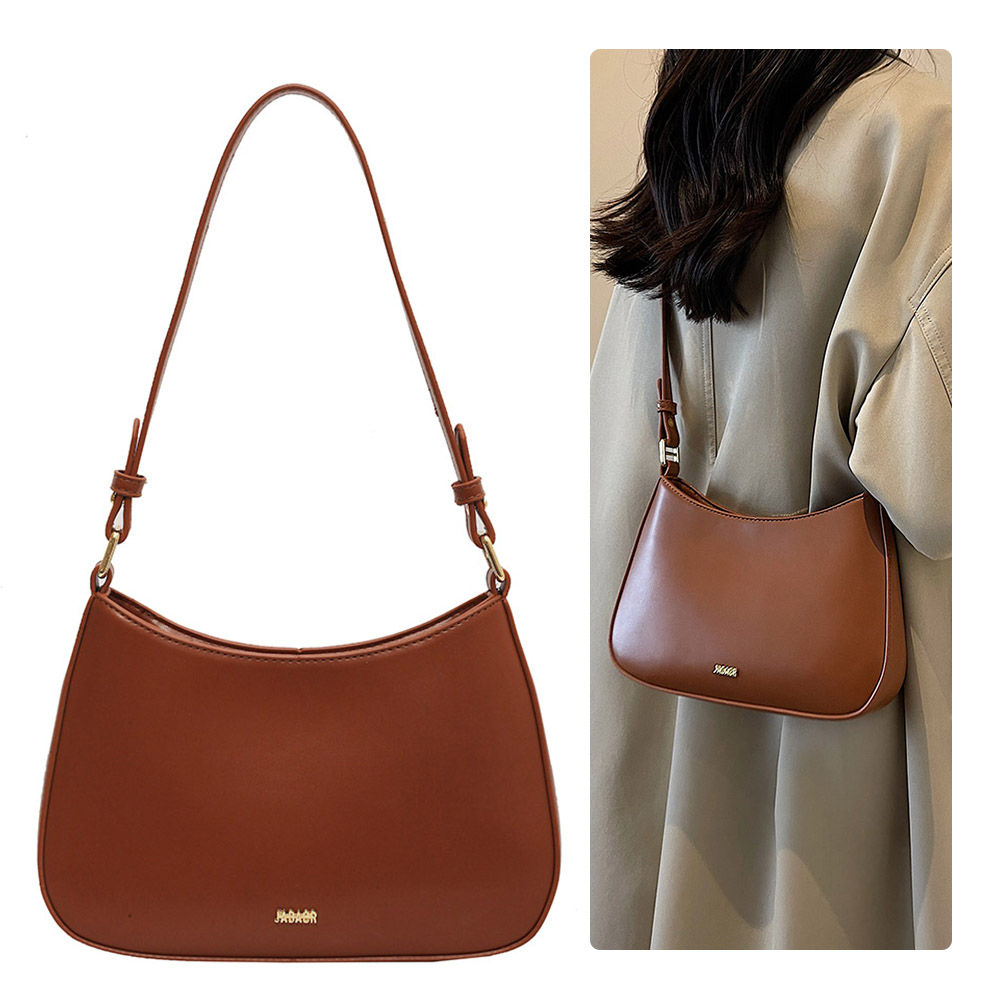 PU Leather Fashion Sling Bag Large Capacity Women Single Shoulder Bag Solid Color Vintage Simple Daily Bags