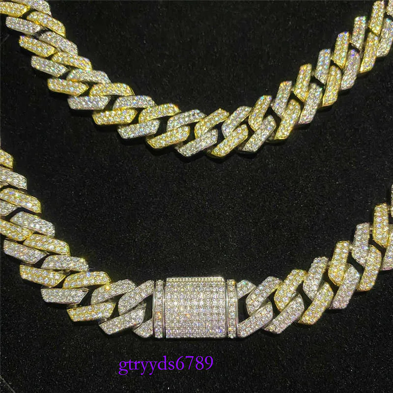 14mm Two Tone Vvs Necklace Sterg Sier Hip Hop Jewelry Moissanite Dia Cuban k Chain