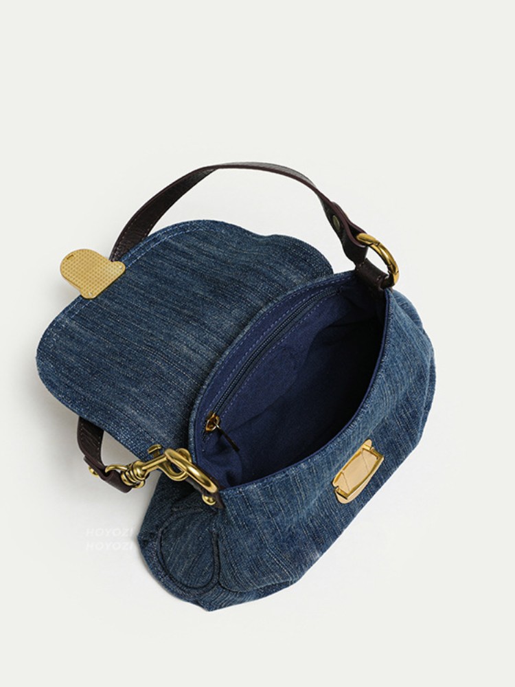 High Quality Denim Medium Antique Underarm Bag Women High Quality Small Pleated Lock Buckle Single Shoulder Channels Handbags