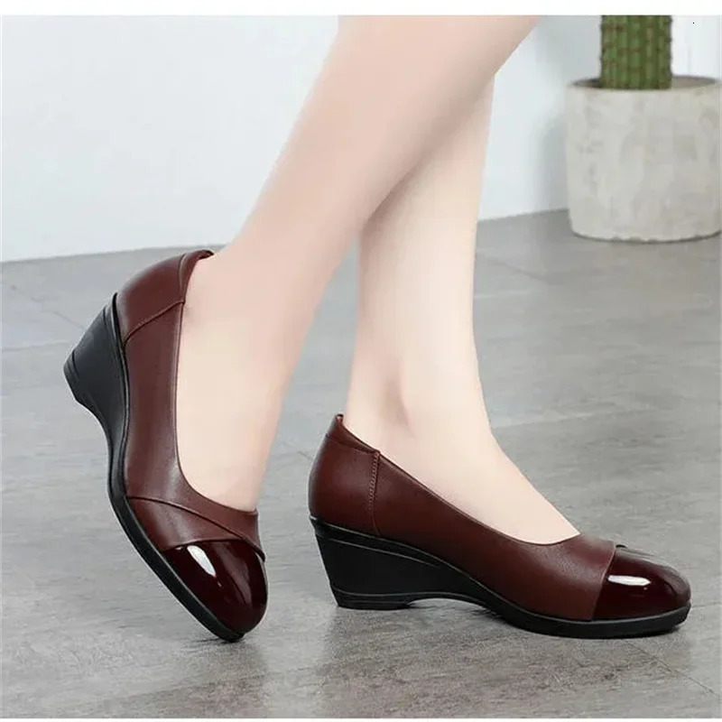 Women Fashion Light Weight Wedge Heel Comfort Spring Autumn Shoes Lady Casual Sweet Home Outside Black Leather Pumps E1419 241106
