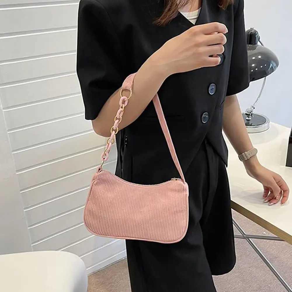 Fashion Vintage Handbags Women Autumn Winter Corduroy Underarm Bag Zipper Shoulder Small Bags Female Soft Casual Clutch Handbag Y250303