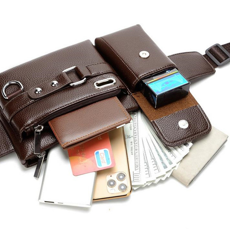 Waist Packs PU Leather Waist Bag For Men Travel Waist Pack Vintage Fanny Pack Male Belt Pouch Bag Casual Cell Phone Chest Bag