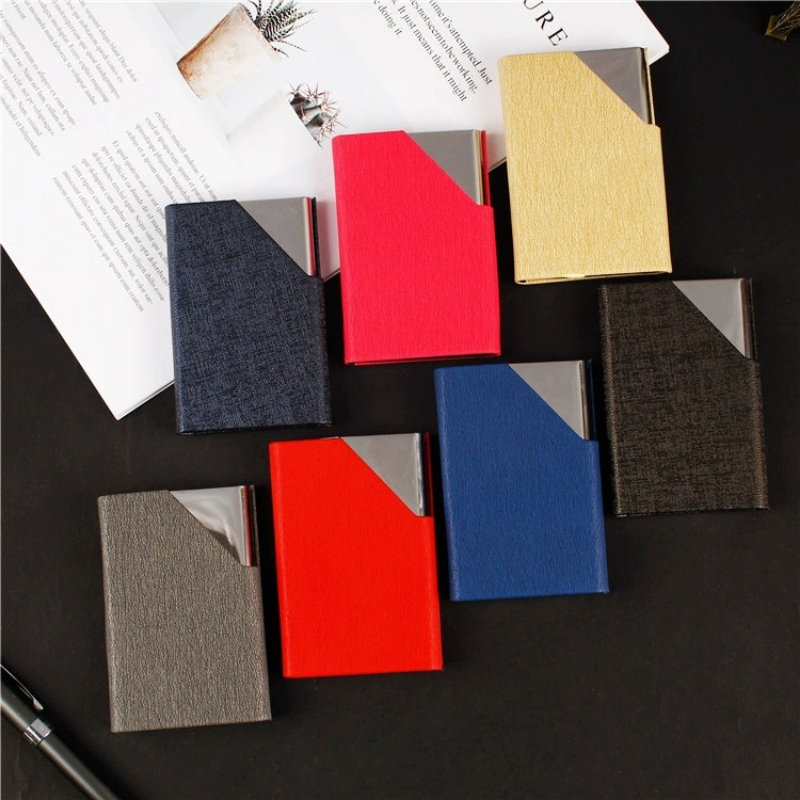 Business Card Holder with Magnetic PU Leather Stainless Steel Business Card Case ID Name Card Case for Men Women Office
