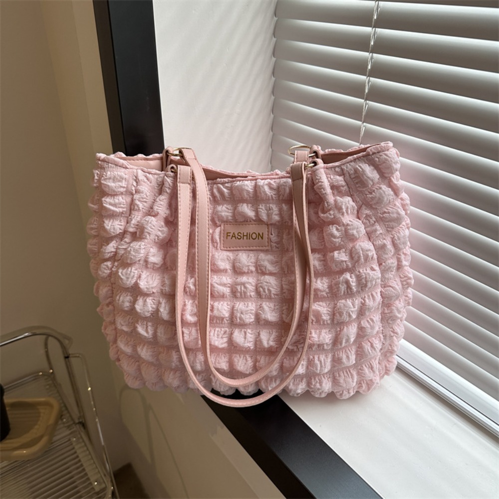 Trendy Plaid Quilted Shoulder Bag Pleated Bubbles Totes Bag Underarm Bag Large Capacity Commuting Bag Handbag