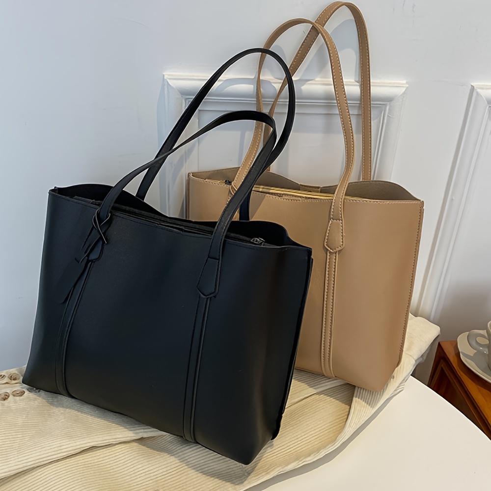 Trendy minimalist and large capacity soft leather tote bag, casual and versatile shoulder bag