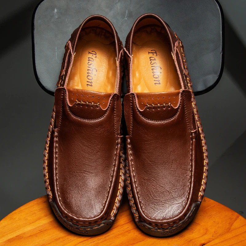 Handmade Leather Men Shoes Casual Comfortable Men Loafers Slip On Leather Shoes Men Flats Moccasins Walking Shoes Man 241106