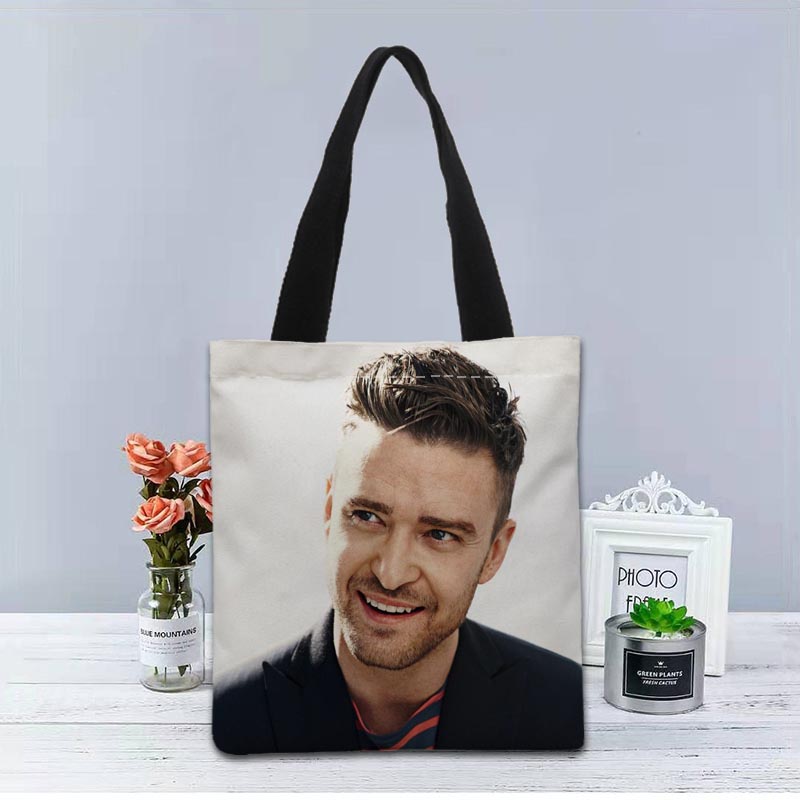 Custom Logo Justin Timberlake Printed Handbag Canvas Tote Bags Shopping Travel Casual Useful Shoulder Bag Women Bag 1208