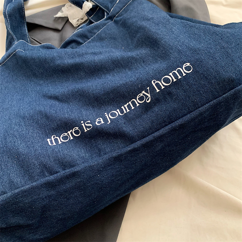 Oversized Double-sided Shoulder Bags For Women Denim Fabric Letter Decor Large Capacity Shopper Totes 2024 Summer Latest Handbag