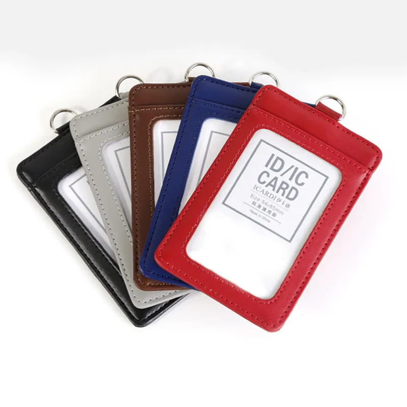 Employee's Pass Access Bus Card Cover Case Badge Sleeve Holder Bag Leather ID Name Badge Holder Credit Card Bag with Lanyard