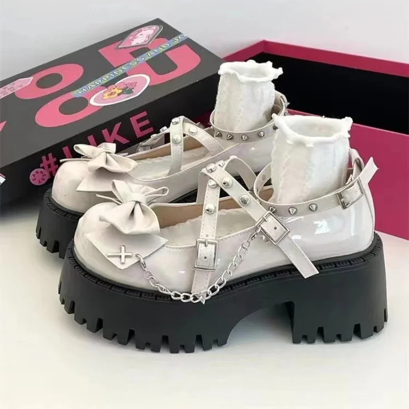 Womens Mary Jane Shoes Lolita Solid Color Spring Selling Fashion Bow Outdoor Thick Matching Anti slip Womens Shoes 241106