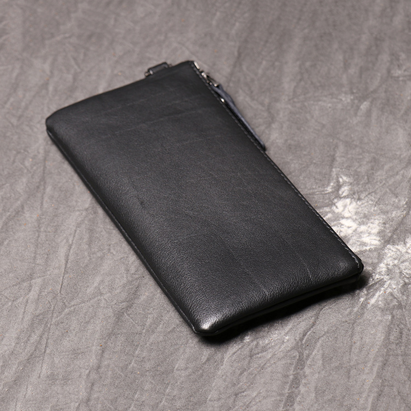 SIMLINE Genuine Leather Wallet For Men Male Real Cowhide Men's Long Zipper Slim Clutch Wallets Purse With Card Holder Phone Bag