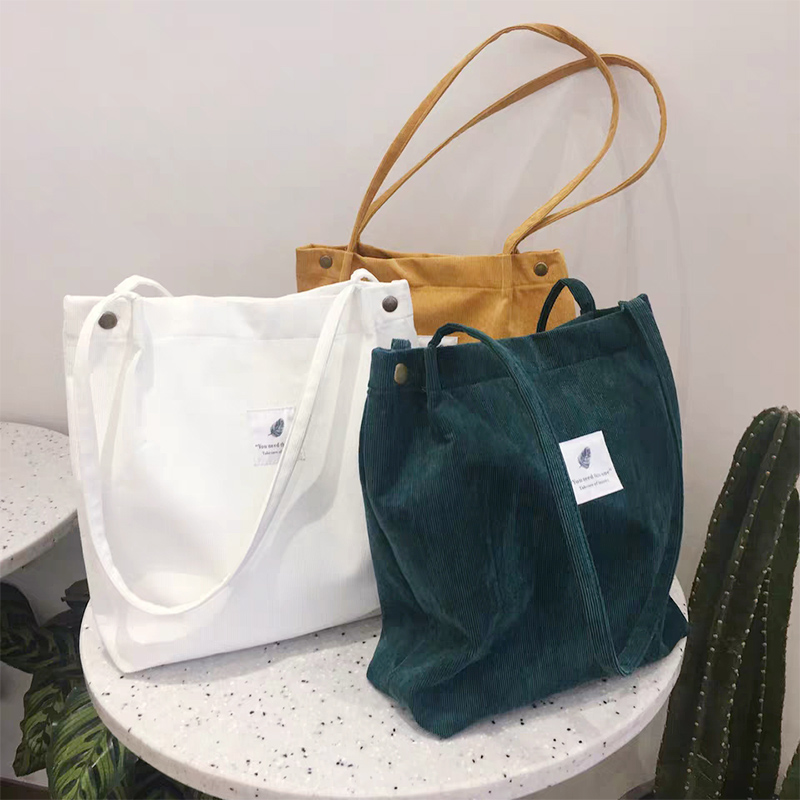 Corduroy Women's Bag Shopper Shoulder Bag Shopping Bags Female Bag Handbag With Buckle High Quality Small Canvas Totes Bags