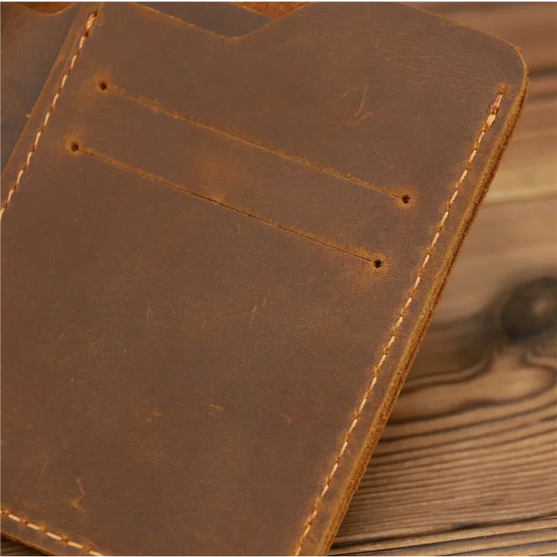 Simple Mad Horse Leather Men's Bag, Real Cow Leather Card Bag, Simple Retro ID Card, Driver's License Zero Mens Wallet
