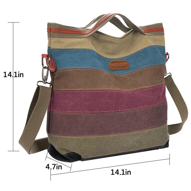 Stylish Colorful Canvas Handbag For Women Retro Stripe Crossbody Bags Tote Lady Shoulder Messenger Bag Bolso Mujer