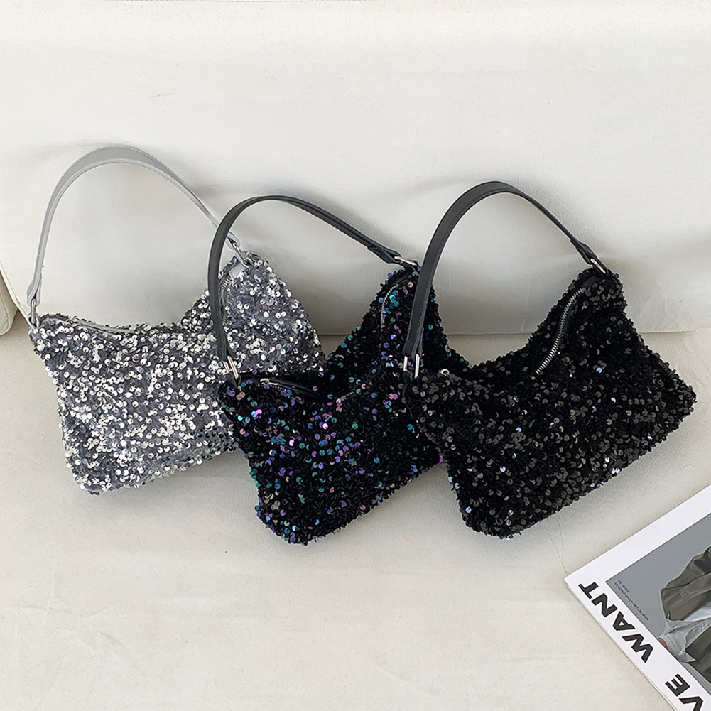 Women Elegant Shoulder Bag Versatile Sequins Glitter Clutch Purse Shinny Underarm Bag for Party Wedding