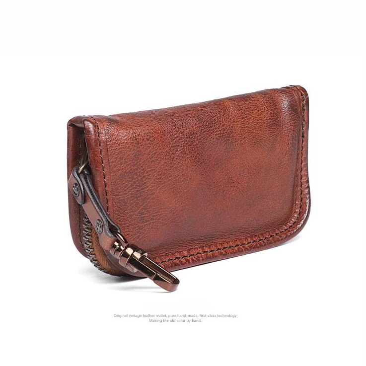 Handmade Genuine Leather Key Holder Organizer Cow Leather Car Key Bag Wallet Housekeeper Multifunction Key Case Card