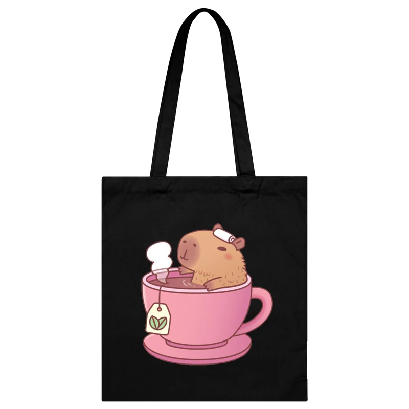 Cute Capybara Canvas Bag for Women Shopper Handbags Environmental Storage Reusable Shoulder Tote Bag Cartoon Capybara Hand Bag