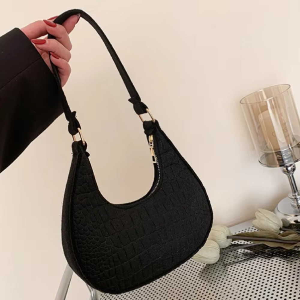 Casual Shoulder Bags Women Felt Stone Pattern Underarm Bag Fashion Exquisite Crescent Saddle Bags Ladies Advanced Armpit Bag